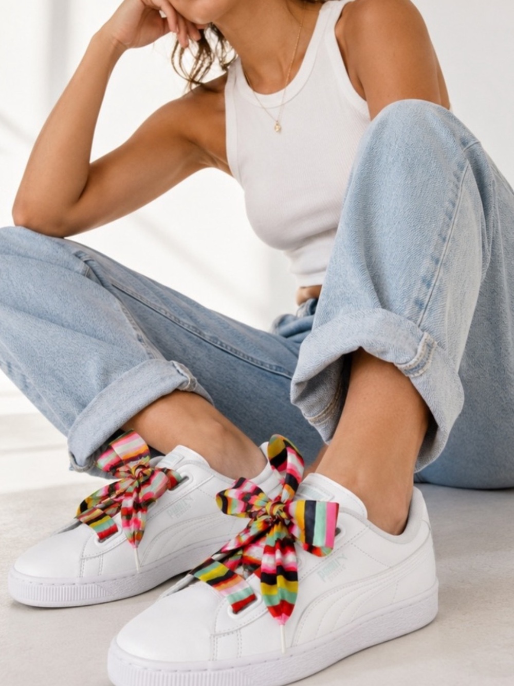 Puma Basket with Rainbow Stripe Ribbon Laces
